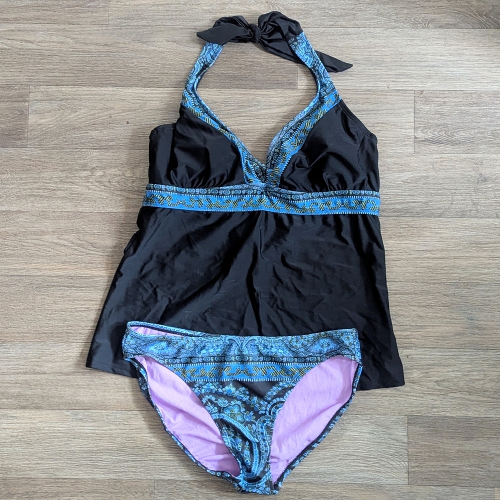 Athleta Tankini Swim Halter Top Paisley and Black Women Size 38 B/C Med Bottoms - Picture 8 of 12